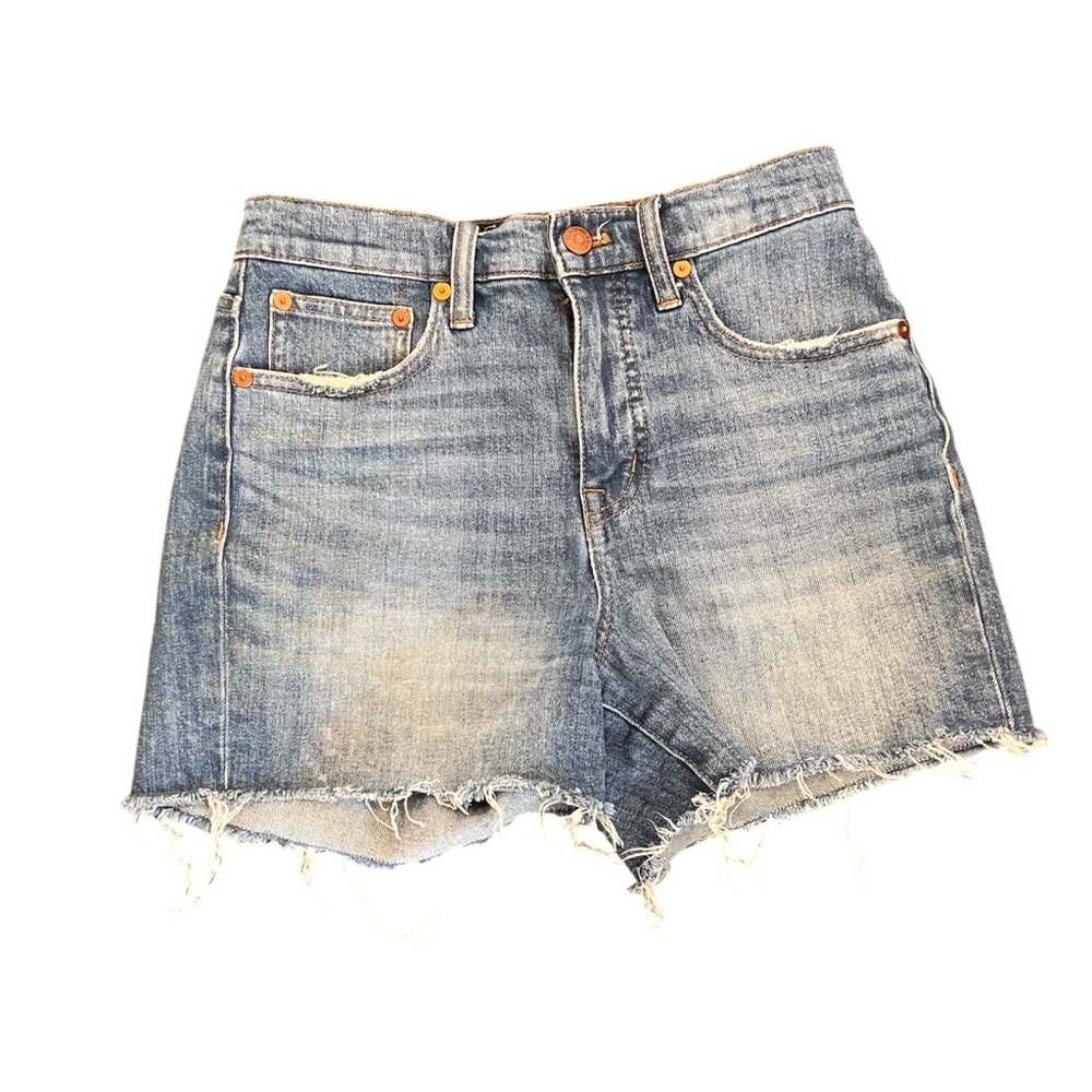 Madewell High-Rise Denim Shorts Size 24 Medium Wash Raw Hem Cut Off Stretch